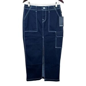 True Religion Women's Denim Cargo Maxi Skirt |Size 28 | Dark Wash | NWT